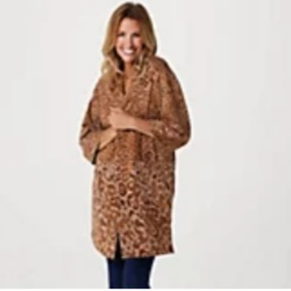 Leopard Print Knit Jacket Duster NWOT Size Small